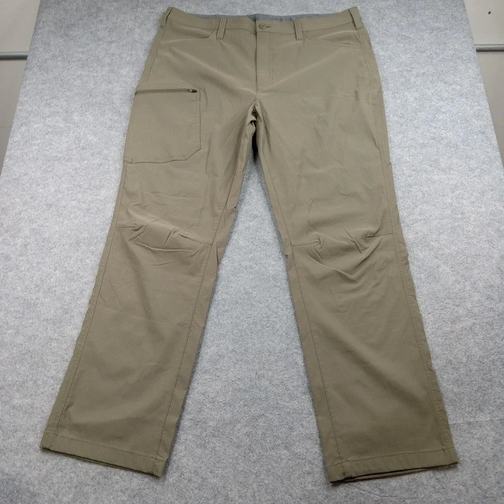 Eddie‎ Bauer Pants Mens 40x32 Tan Nylon Hiking Outdoor Stretch Zip Pocket